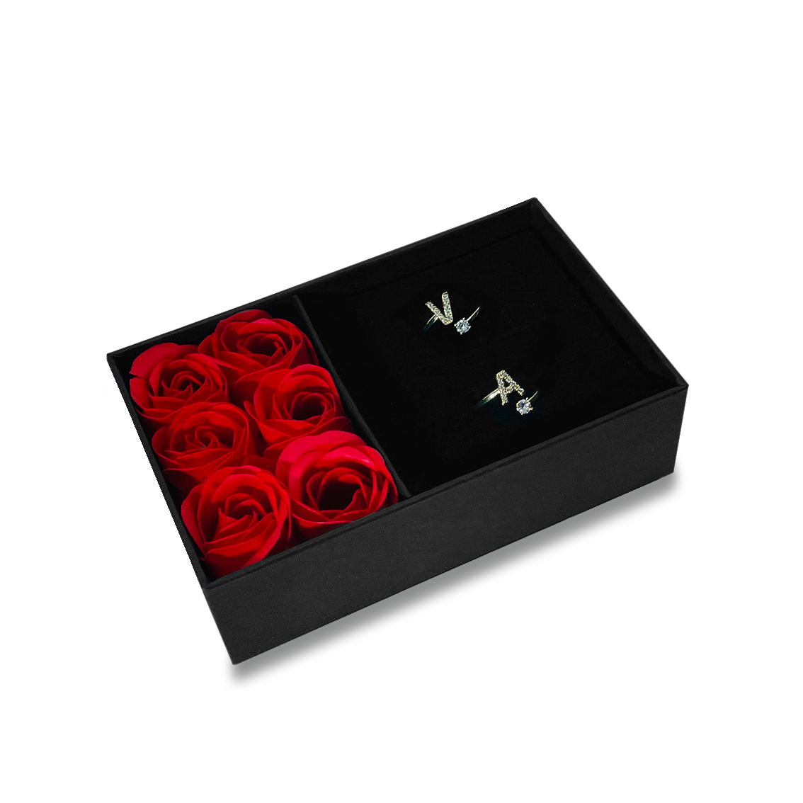 Schwarze Geschenkbox mit Rosen