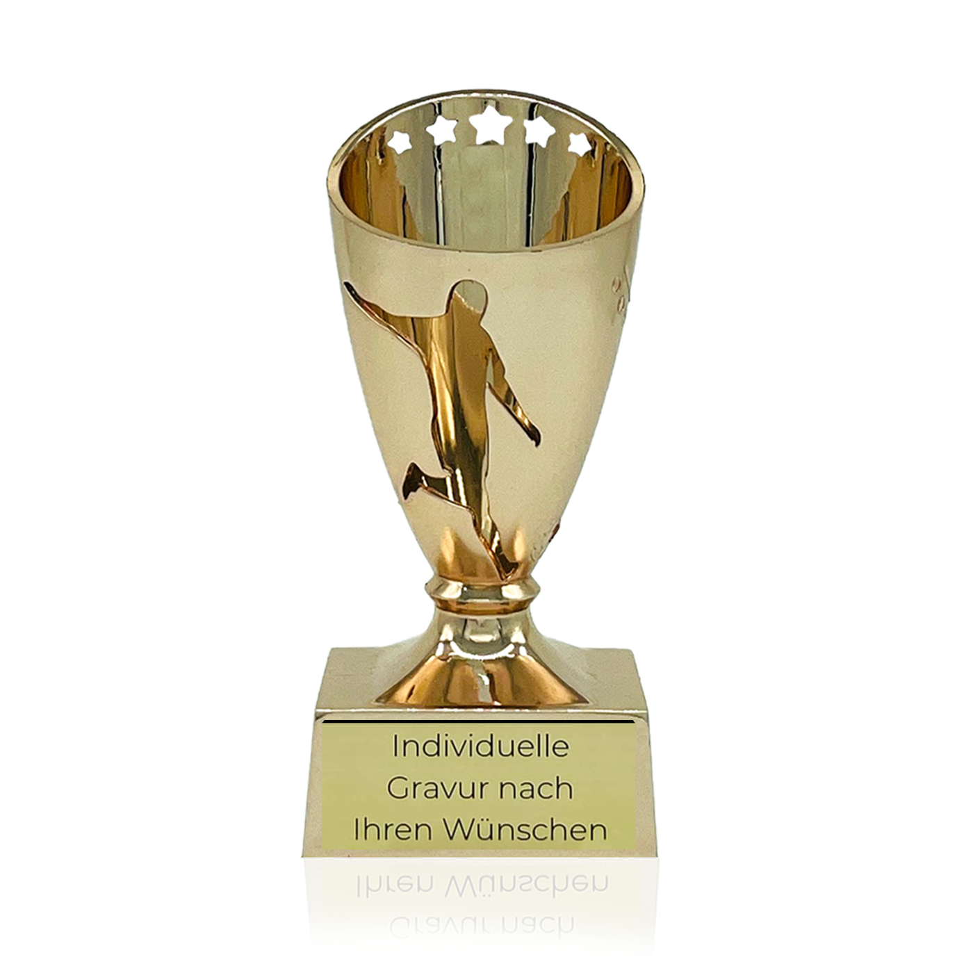 Fussball Cup Mini Pokal mit Gravur 12cm | 3 Farben