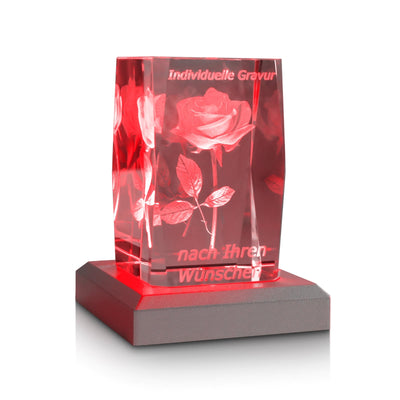 Kristallglas 3D Rose mit Wunschgravur