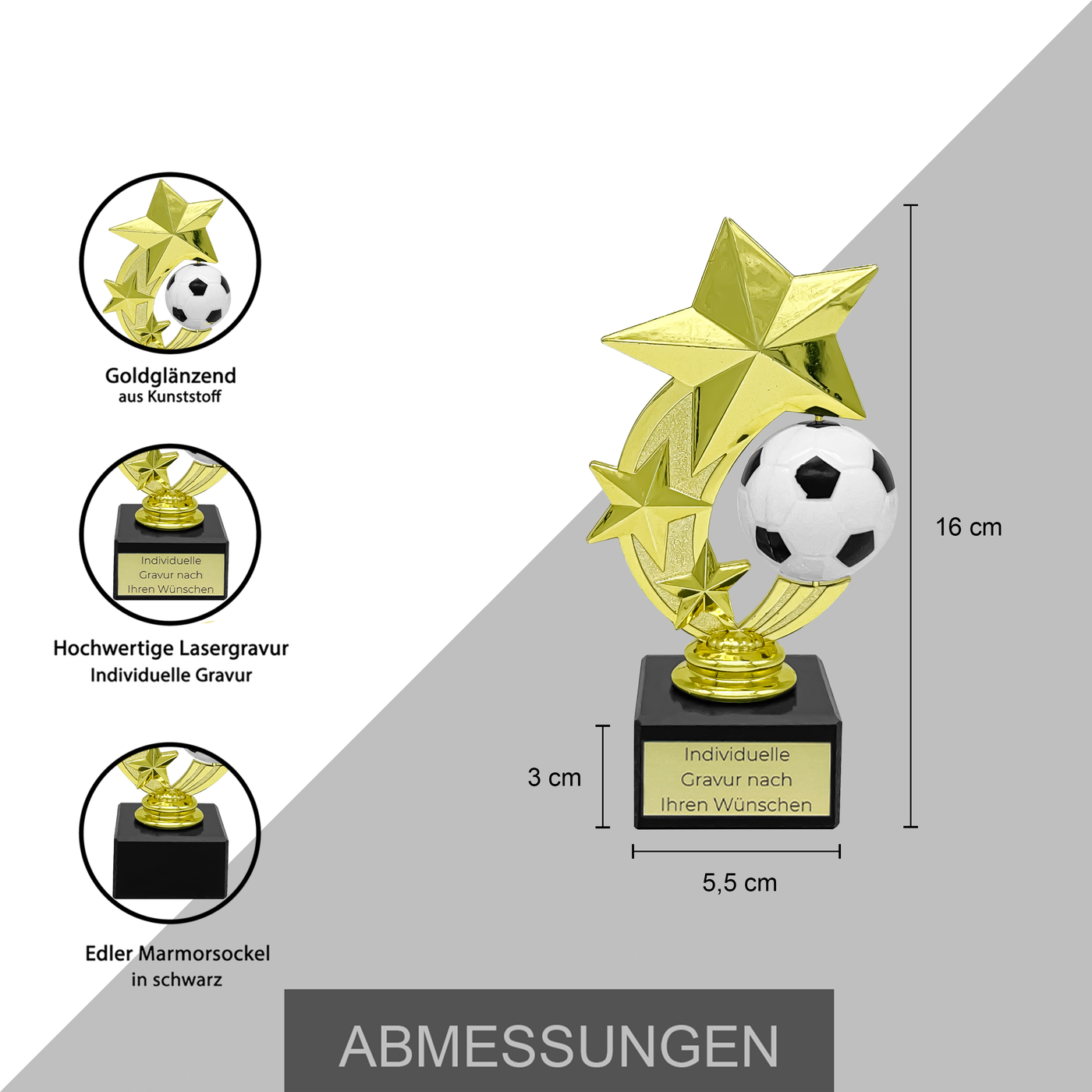 Pokal Fußball Stern 16cm mit Wunschtext