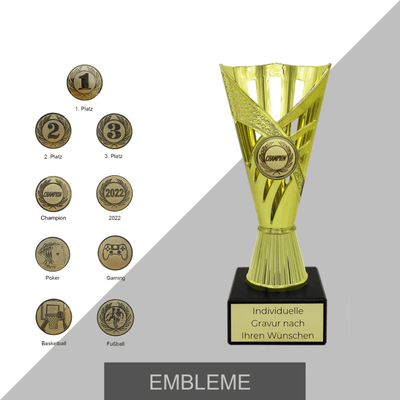 Pokal mit Wunschtext & Emblem | Helsinki Cup Gold | 2 Größen