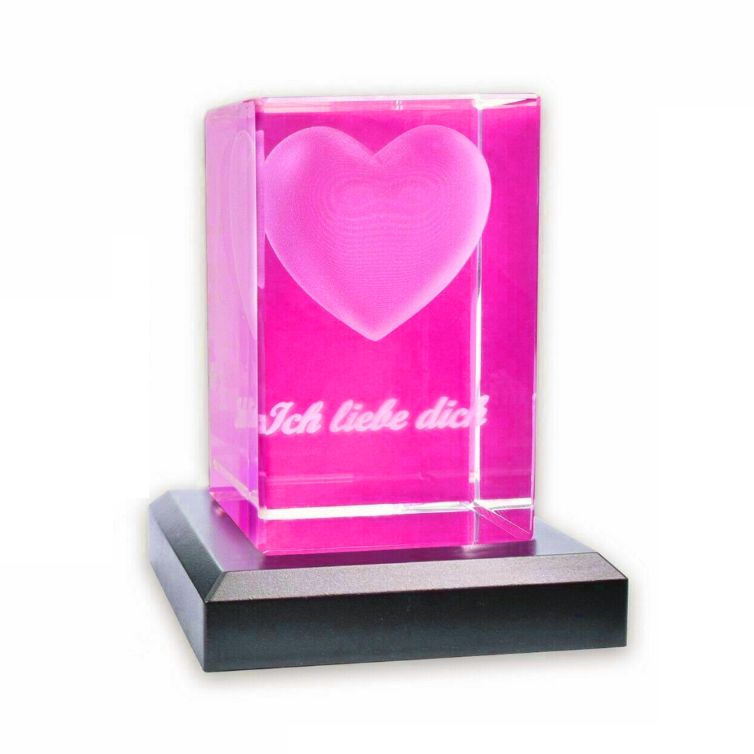 VIP-LASER 3D Glas Kristall Schlüsselanhänger – Personalisiert Mit Deinem Namen Und Blauer LED-Beleuchtung (30x20x15 Mm)